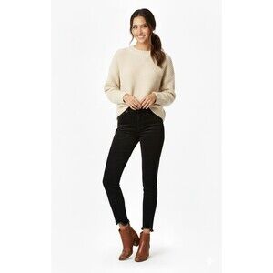 MOTHER High Waisted Looker Ankle Chew Corduroy Crop Pants Black Stretch, Size 25